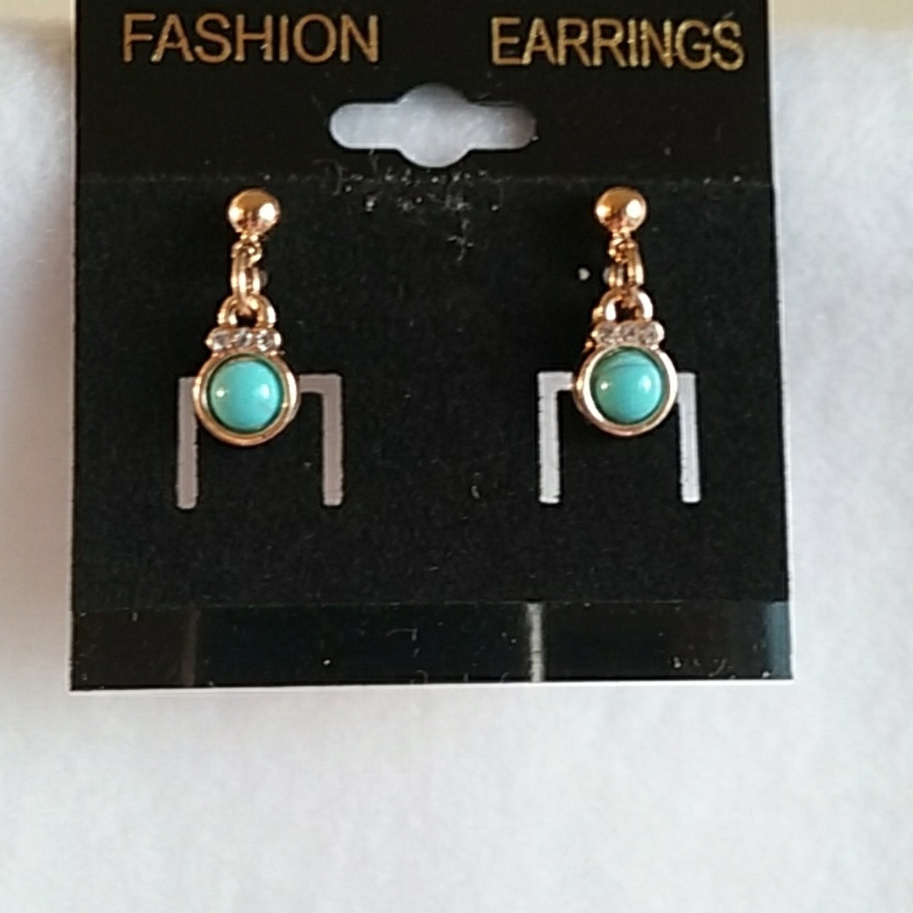 Womens gold and turquoise post earrings